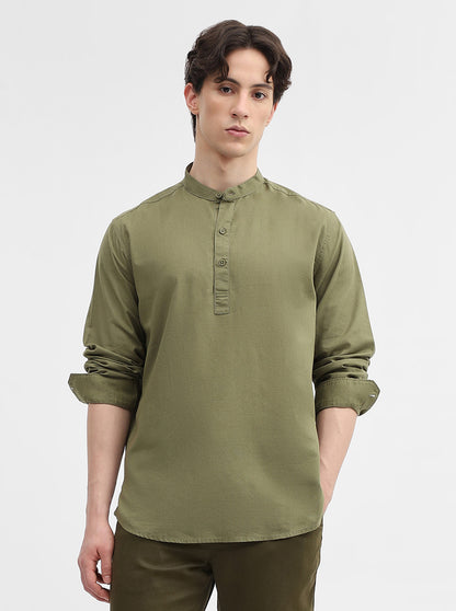 Green Solid Slim Fit Short Kurta | Greenfibre