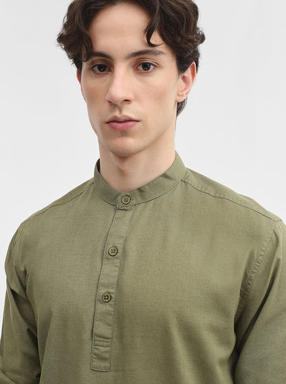 Green Solid Slim Fit Short Kurta | Greenfibre