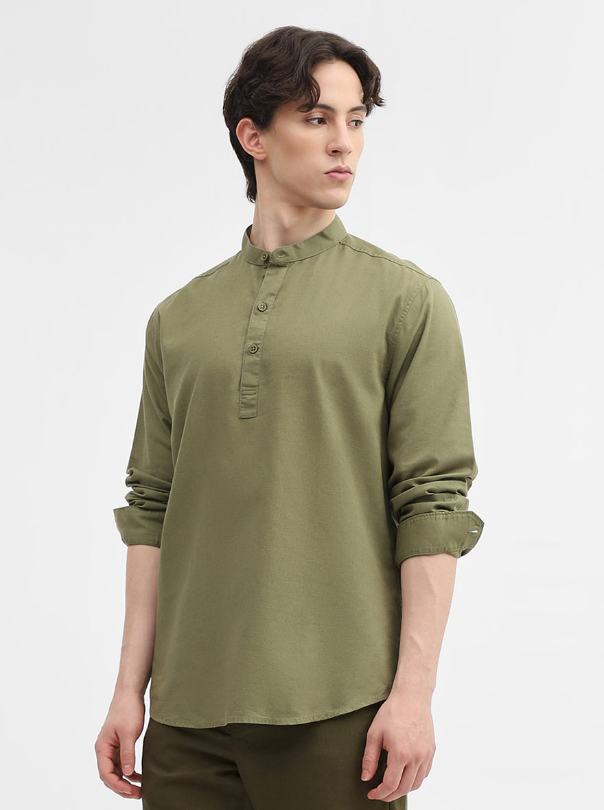 Green Solid Slim Fit Short Kurta | Greenfibre