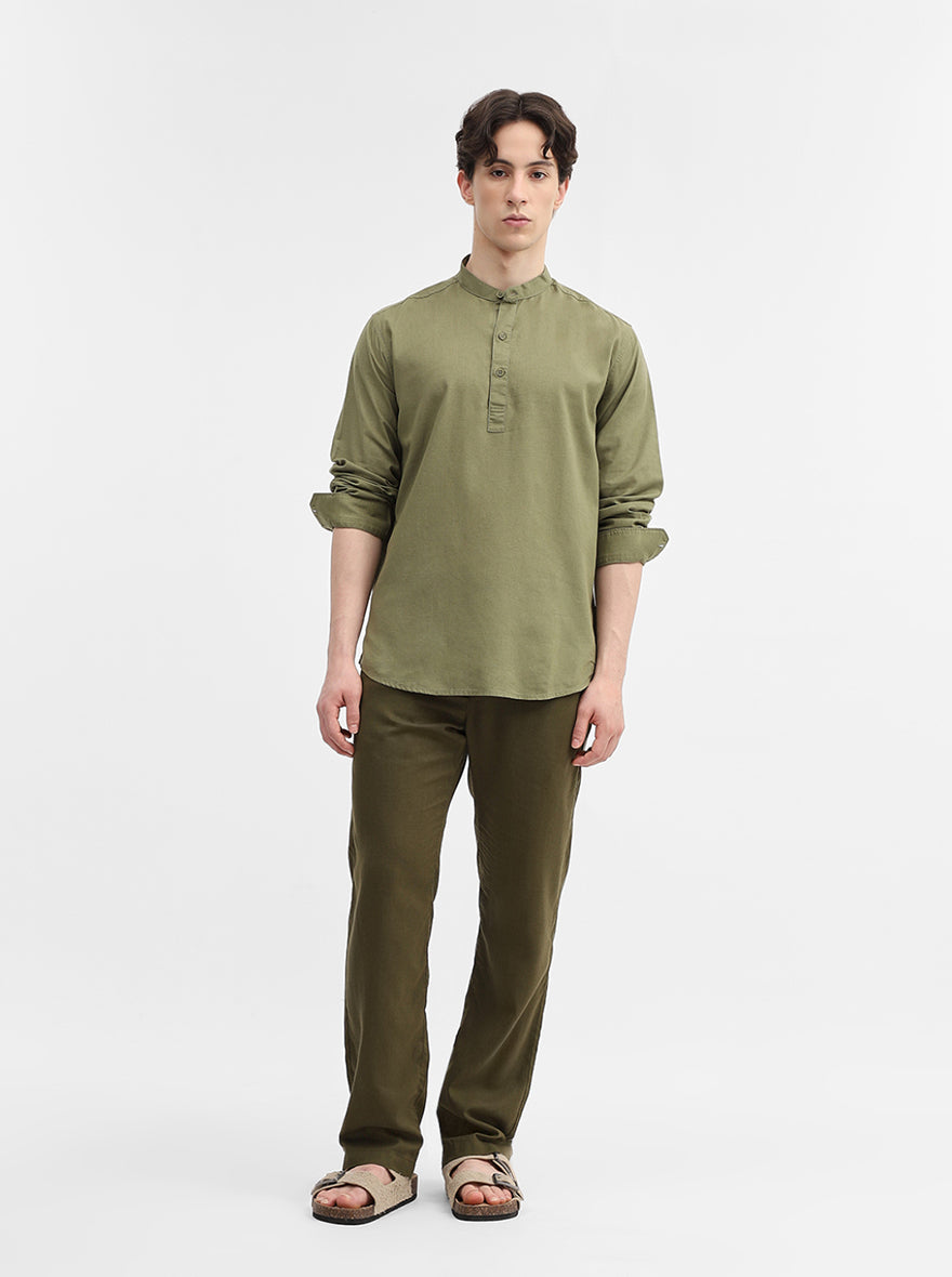 Green Solid Slim Fit Short Kurta | Greenfibre