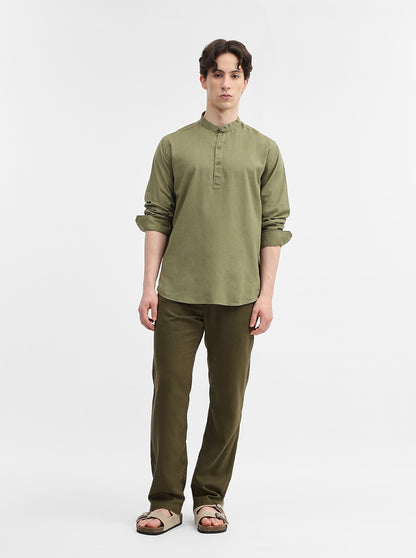 Green Solid Slim Fit Short Kurta | Greenfibre