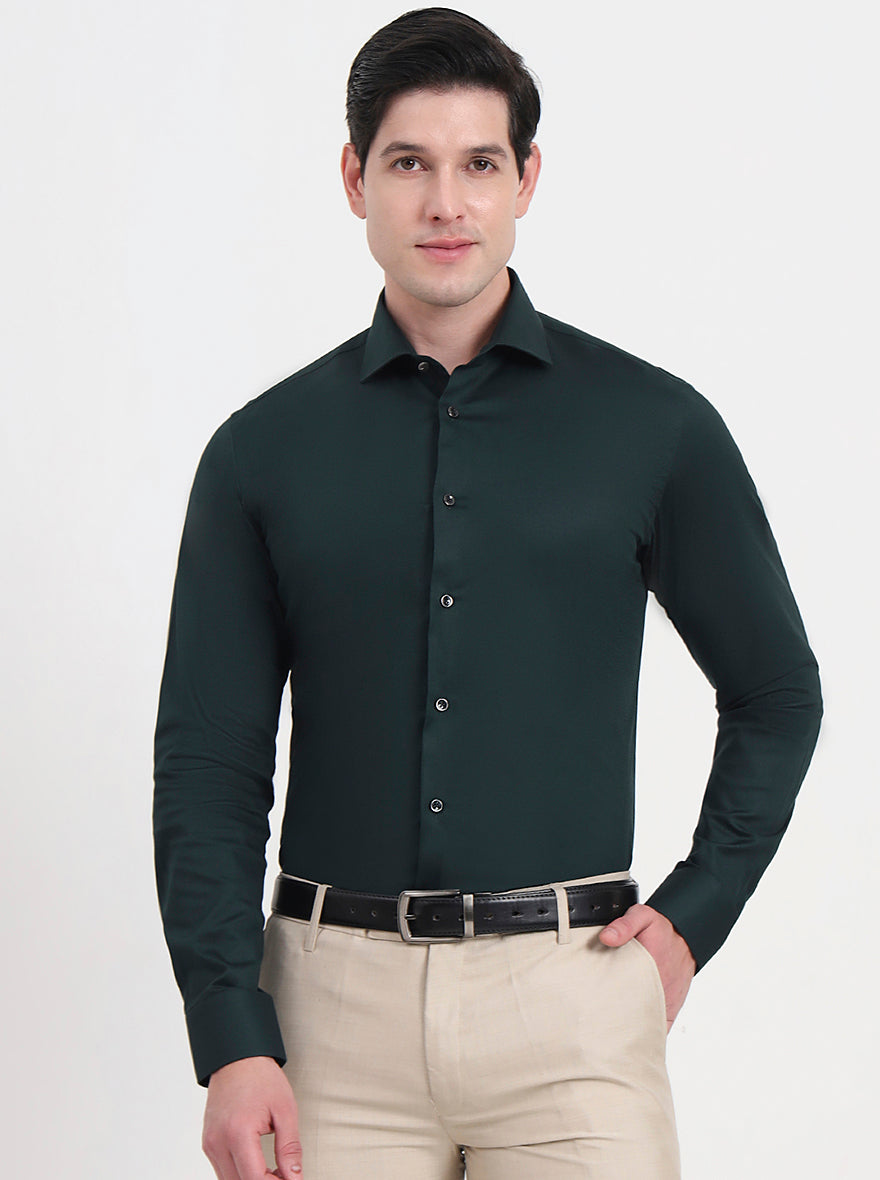 Green Solid Slim Fit Party Wear Shirt | Wyre