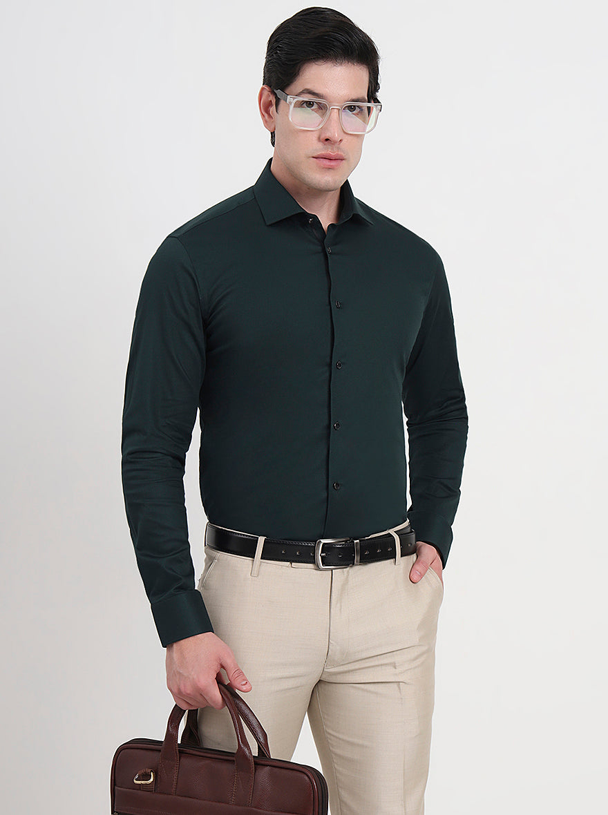 Green Solid Slim Fit Party Wear Shirt | Wyre