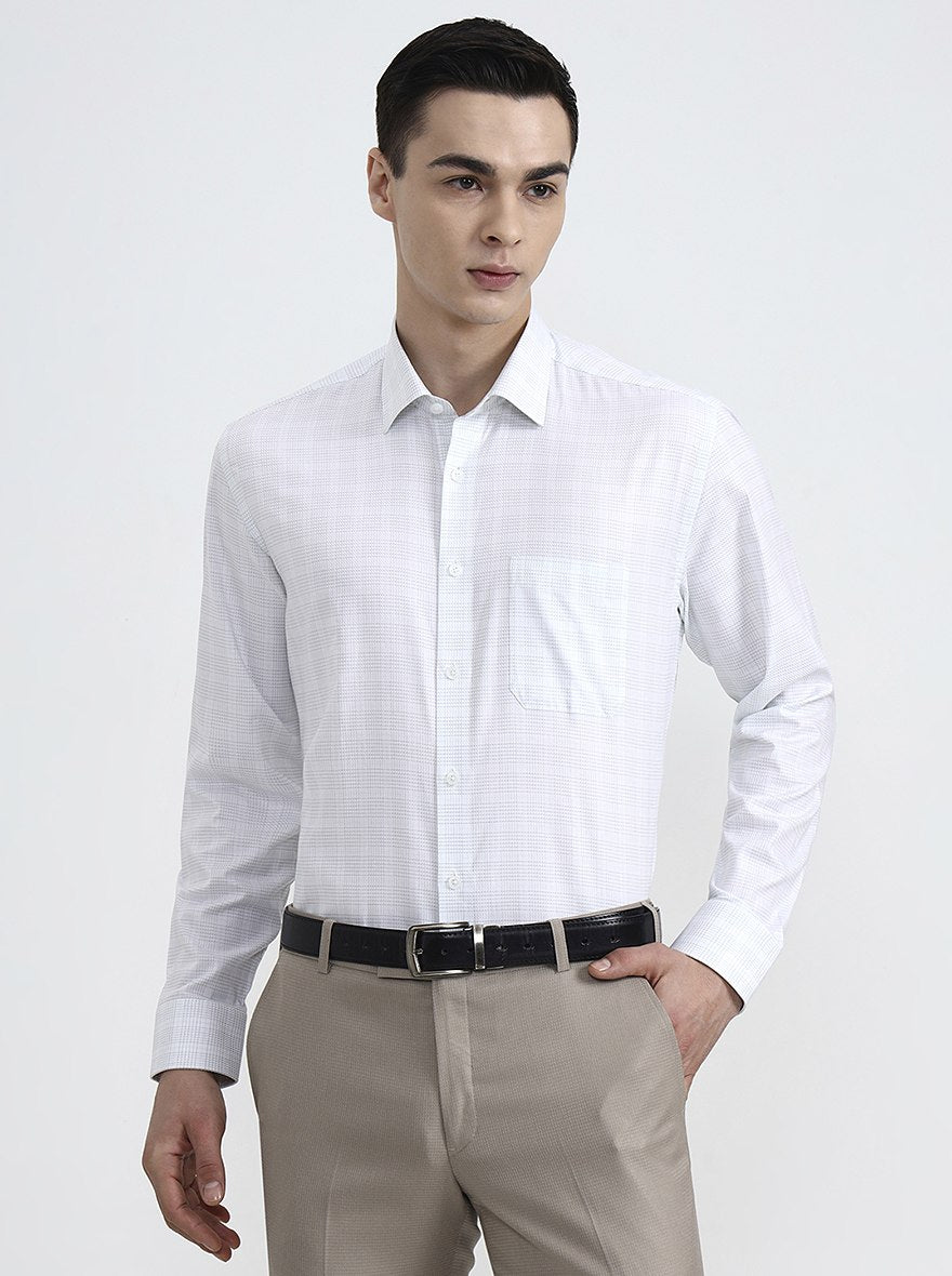 White & Green Checked Regular Fit Formal Shirt | JadeBlue