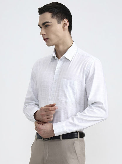 White & Green Checked Regular Fit Formal Shirt | JadeBlue