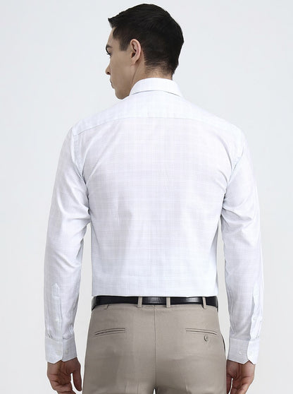 White & Green Checked Regular Fit Formal Shirt | JadeBlue