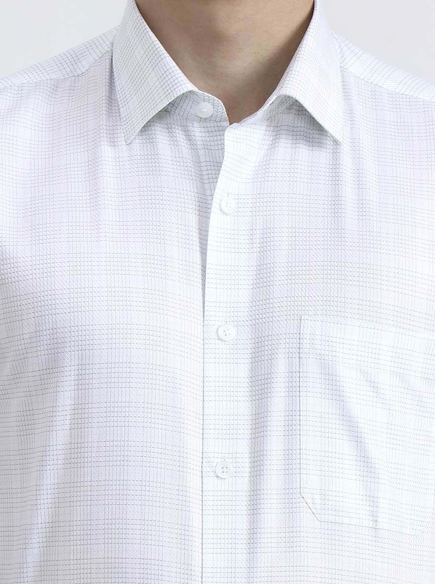 White & Green Checked Regular Fit Formal Shirt | JadeBlue