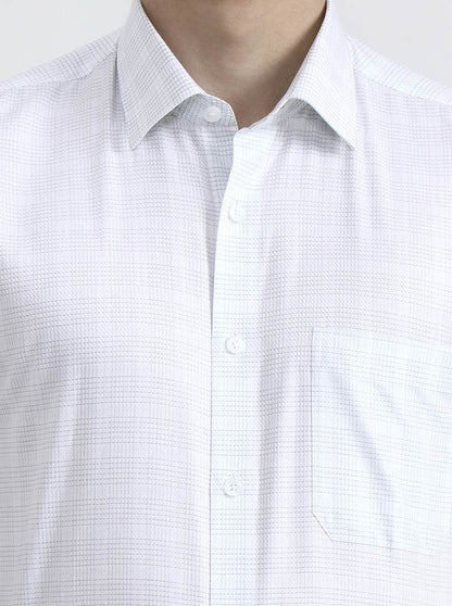 White & Green Checked Regular Fit Formal Shirt | JadeBlue