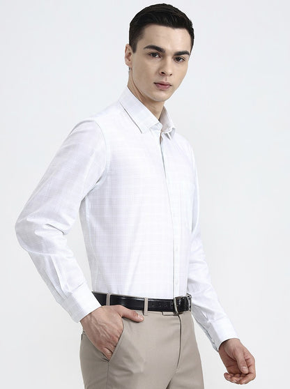 White & Green Checked Regular Fit Formal Shirt | JadeBlue