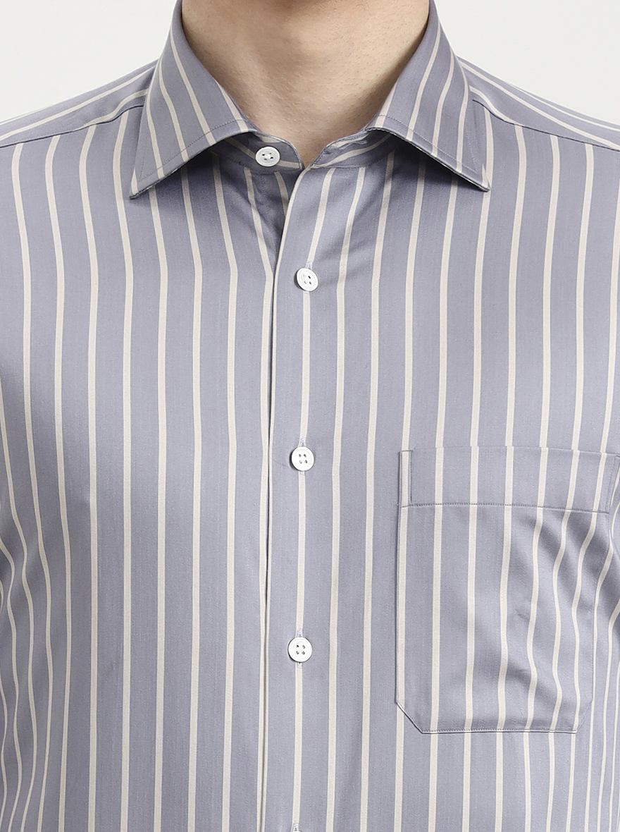 Grey Striped Slim Fit Formal Shirt | JadeBlue Super Luxe