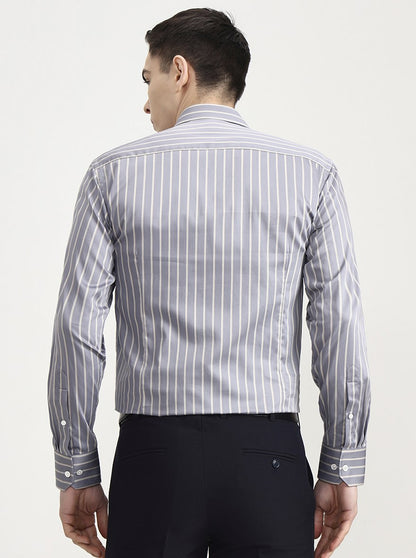 Grey Striped Slim Fit Formal Shirt | JadeBlue Super Luxe
