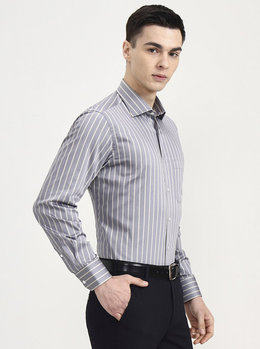 Grey Striped Slim Fit Formal Shirt | JadeBlue Super Luxe