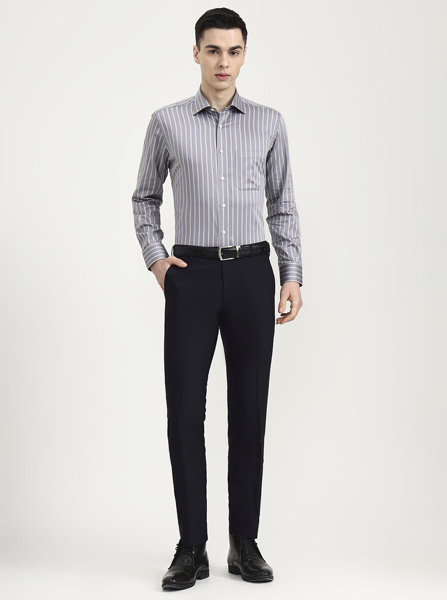 Grey Striped Slim Fit Formal Shirt | JadeBlue Super Luxe