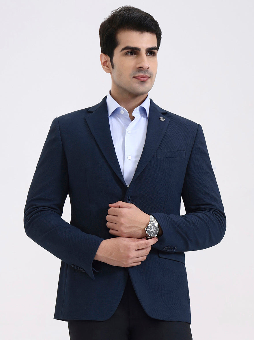 Blue Solid Regular Fit Blazer | JadeBlue