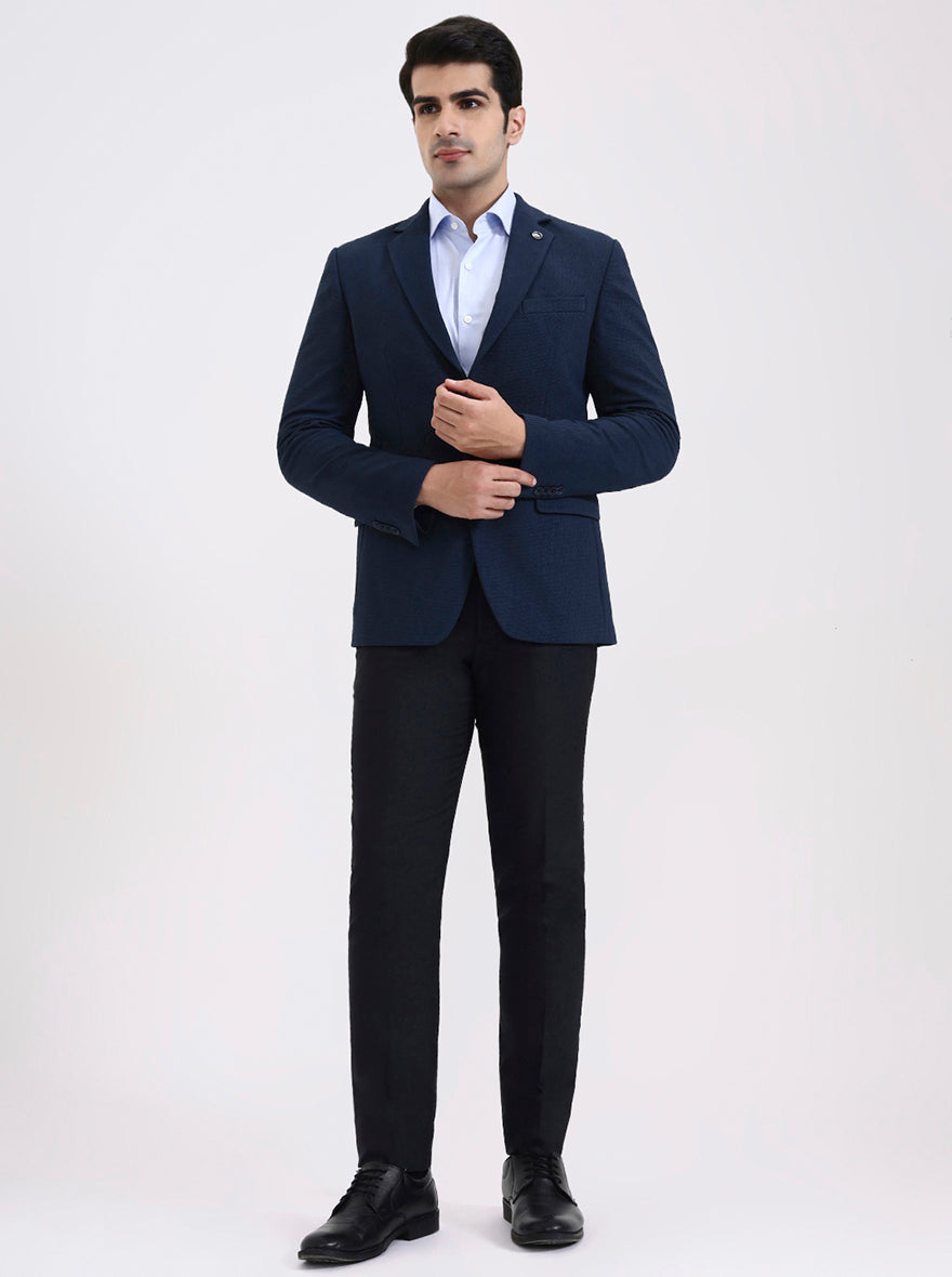 Blue Solid Regular Fit Blazer | JadeBlue