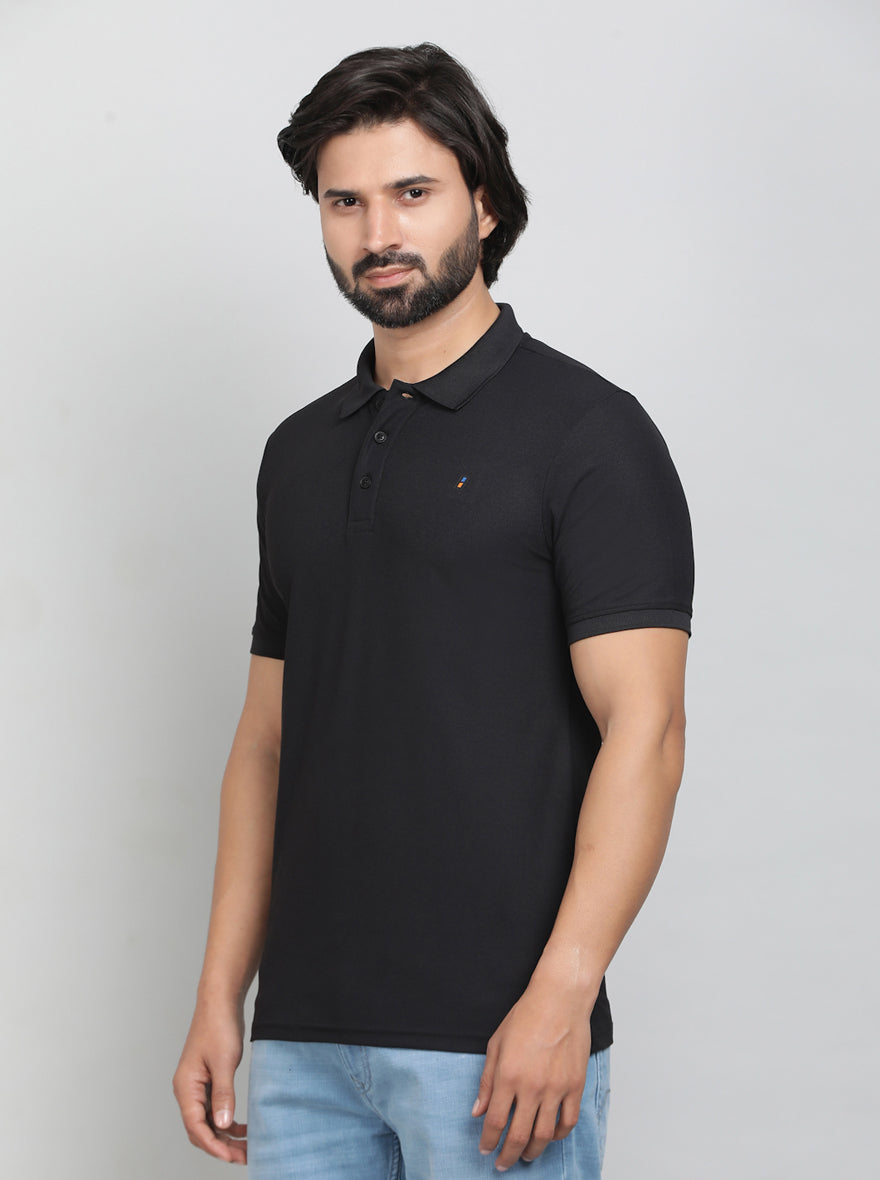 Black Solid Slim Fit Polo T-Shirt | Jade Play