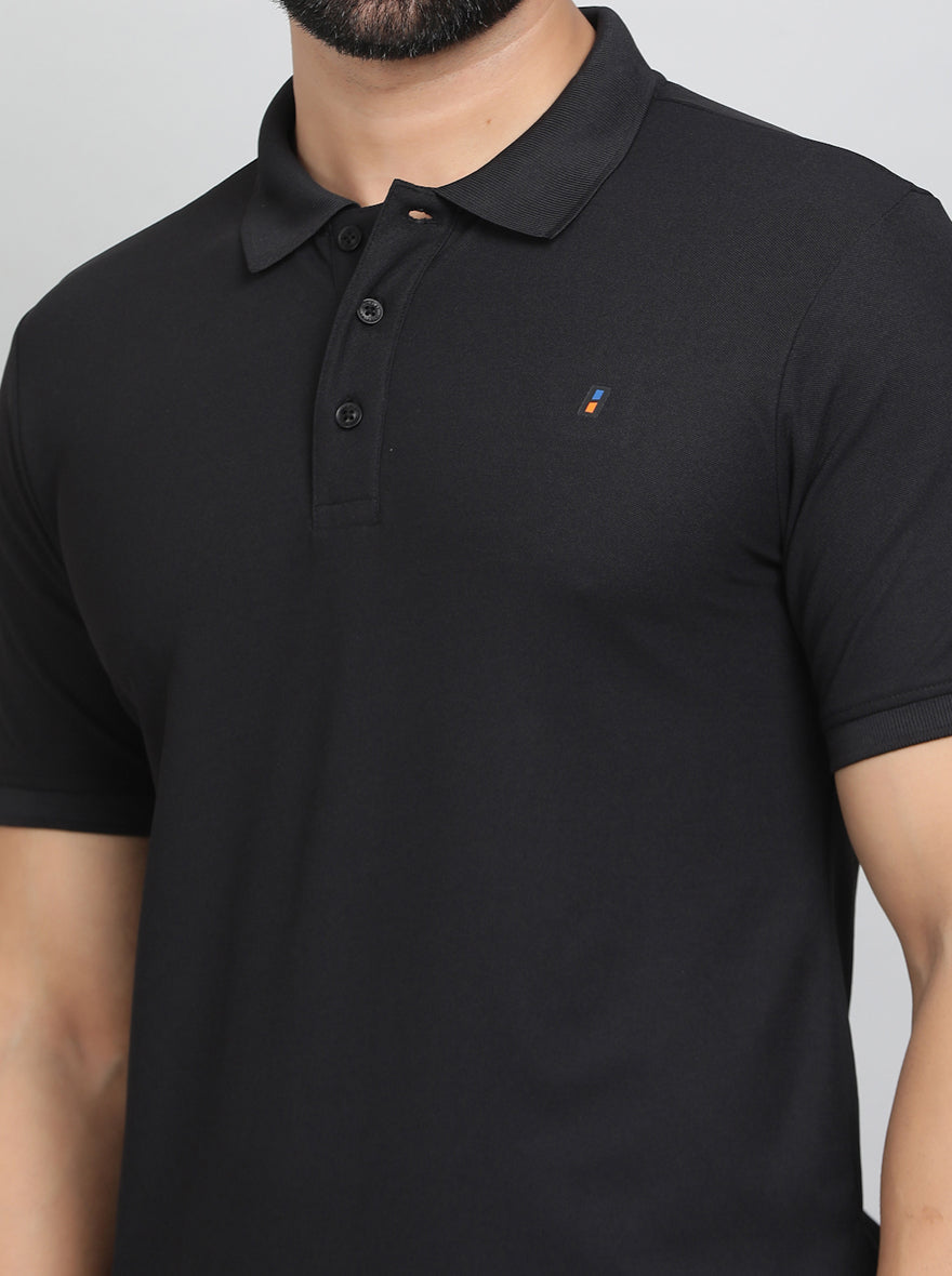 Black Solid Slim Fit Polo T-Shirt | Jade Play
