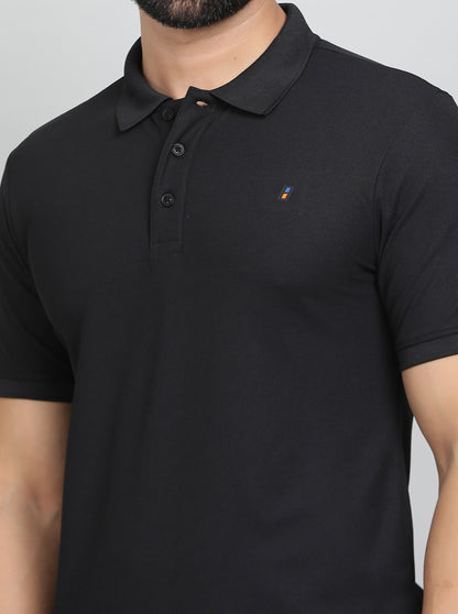 Black Solid Slim Fit Polo T-Shirt | Jade Play