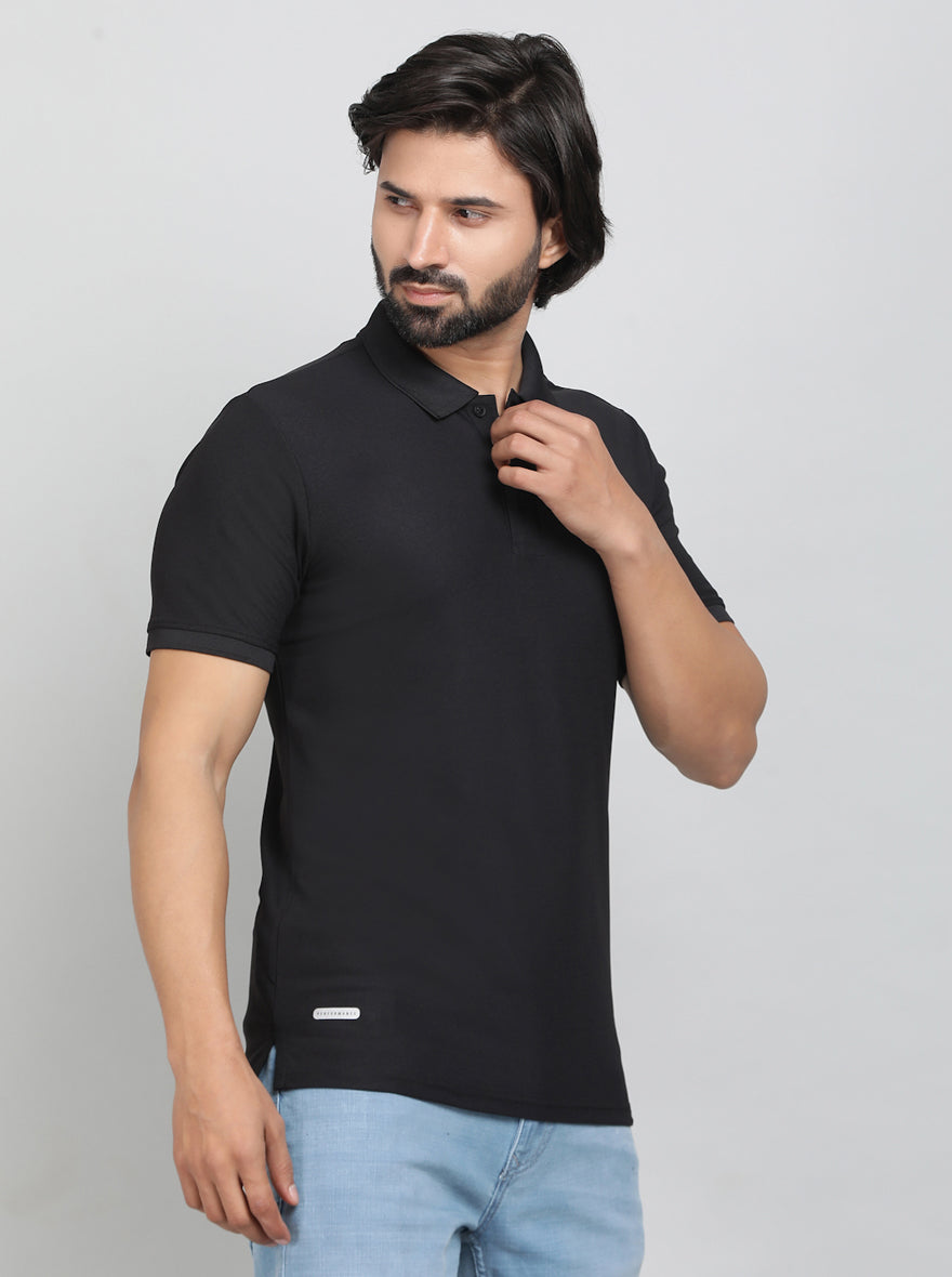 Black Solid Slim Fit Polo T-Shirt | Jade Play