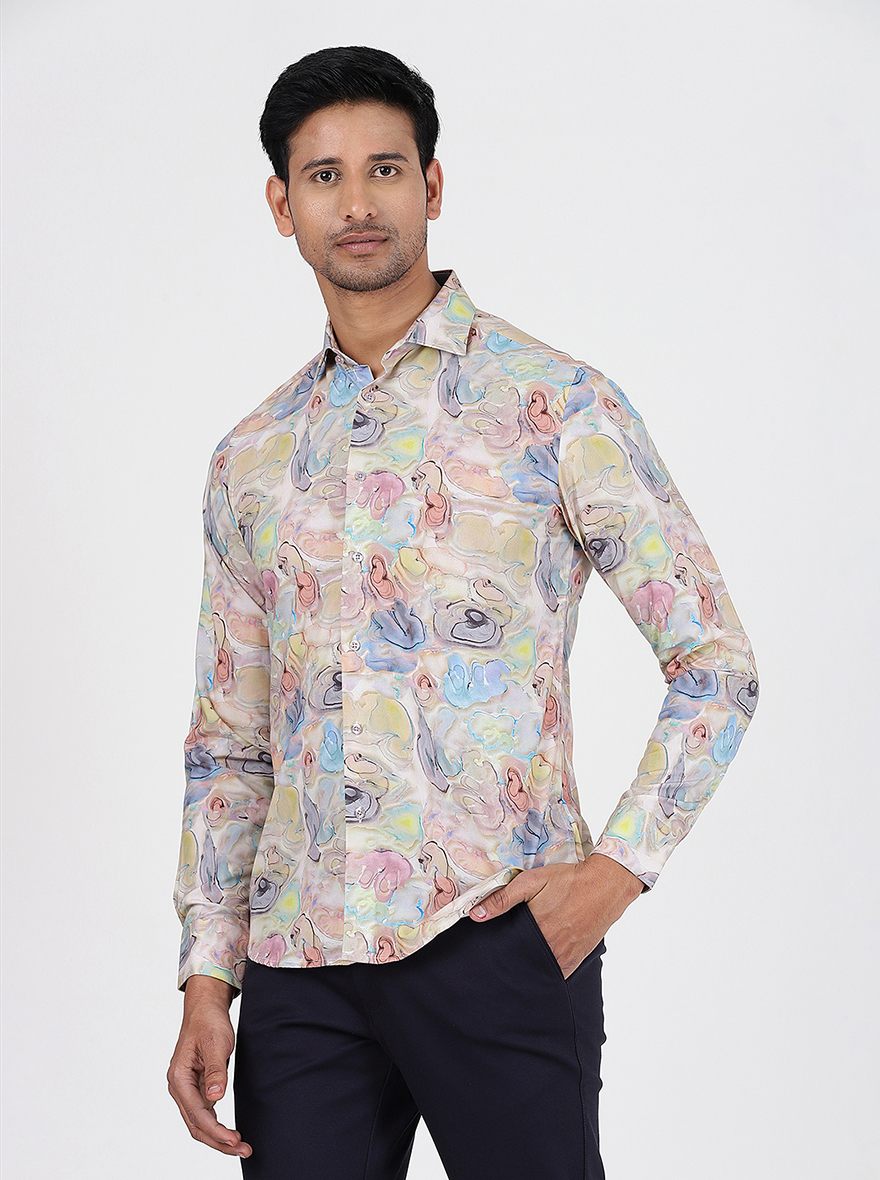 Multicolor Printed Slim Fit Party Wear Shirt | JB Studio