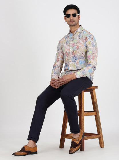 Multicolor Printed Slim Fit Party Wear Shirt | JB Studio