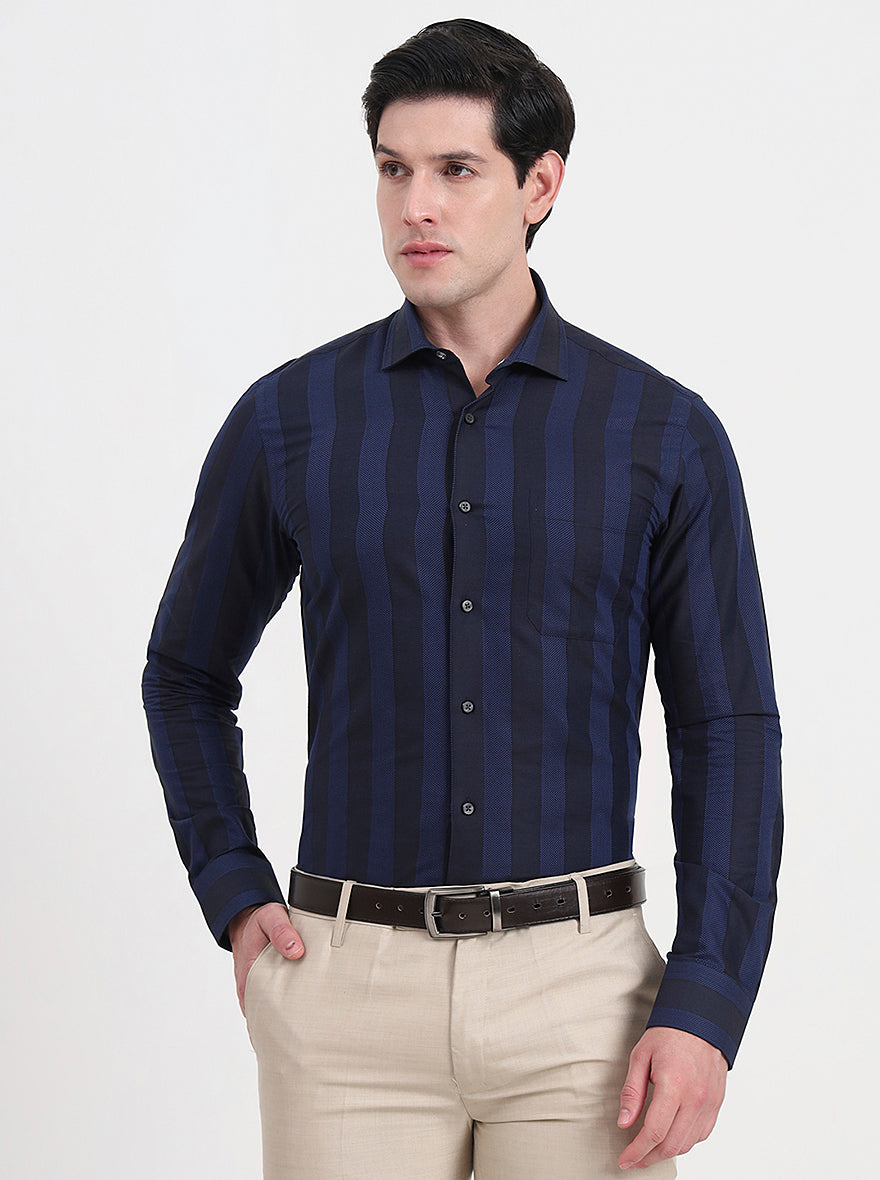 Blue Striped Slim Fit Formal Shirt | JadeBlue Youth