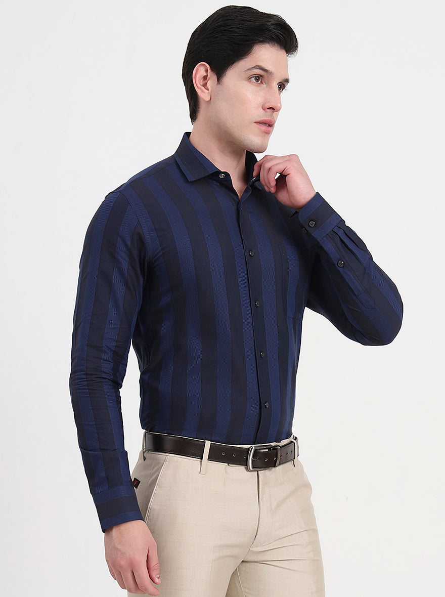 Blue Striped Slim Fit Formal Shirt | JadeBlue Youth