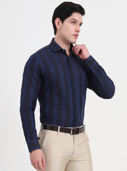 Blue Striped Slim Fit Formal Shirt | JadeBlue Youth