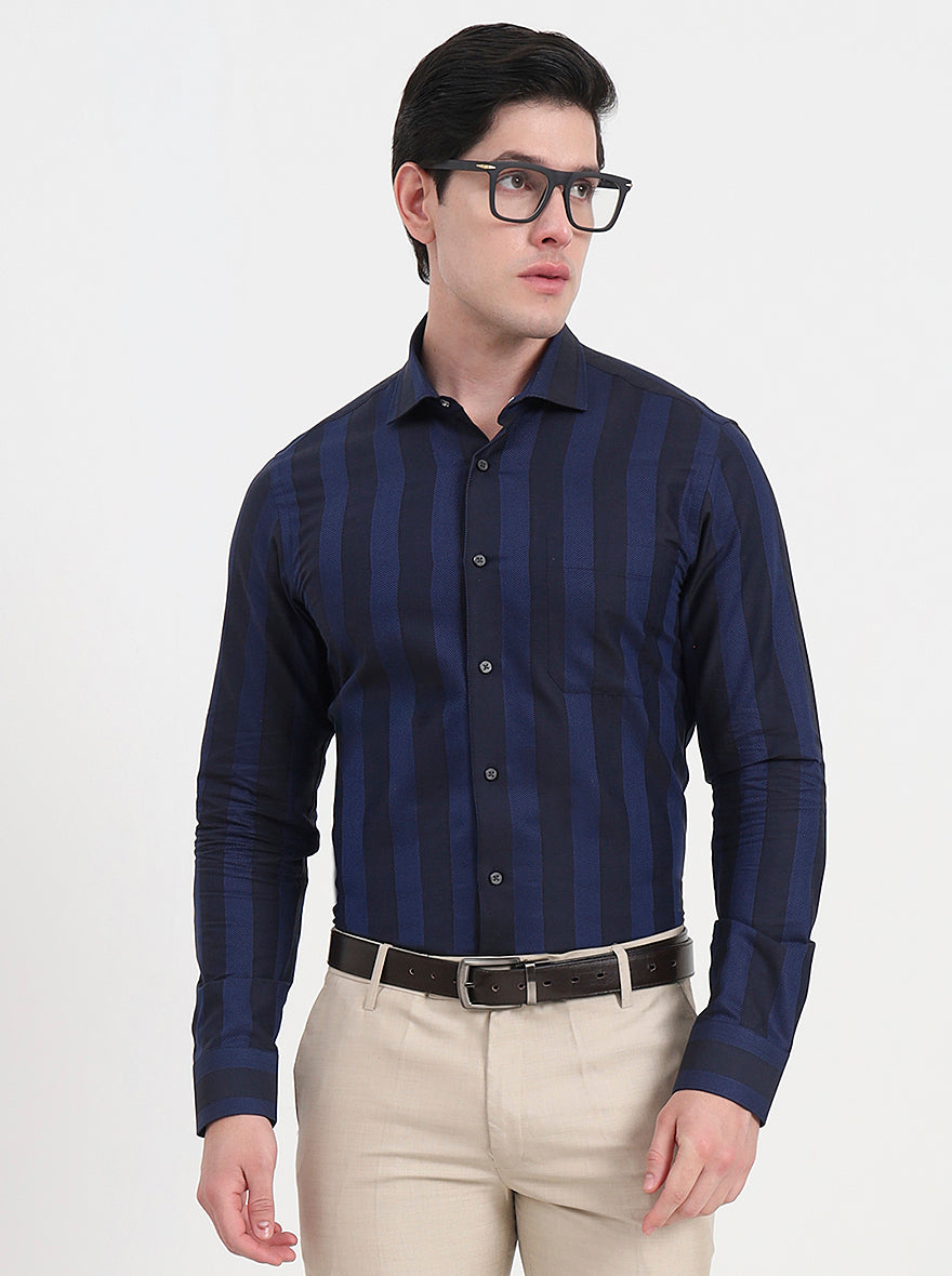 Blue Striped Slim Fit Formal Shirt | JadeBlue Youth