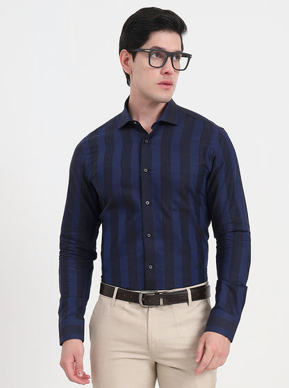 Blue Striped Slim Fit Formal Shirt | JadeBlue Youth