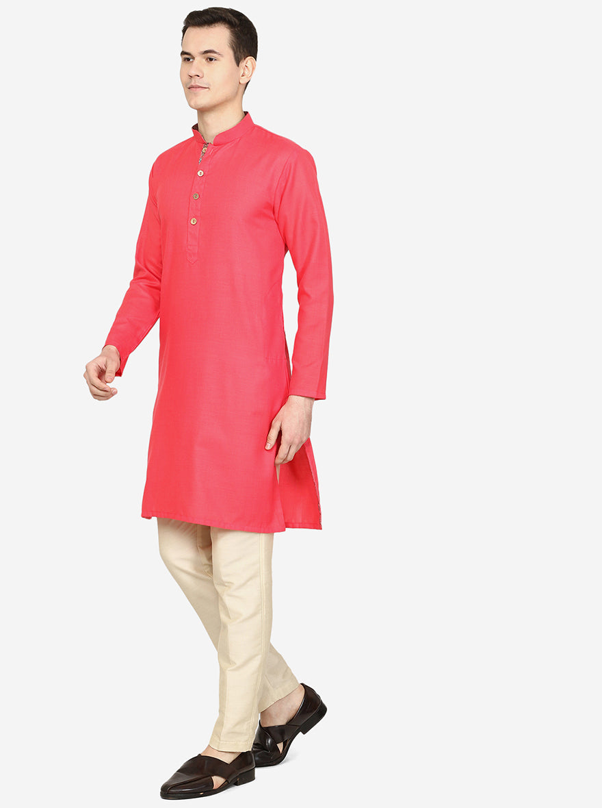 Carrot Red Solid Cotton Blend Kurta | The Kurta Company