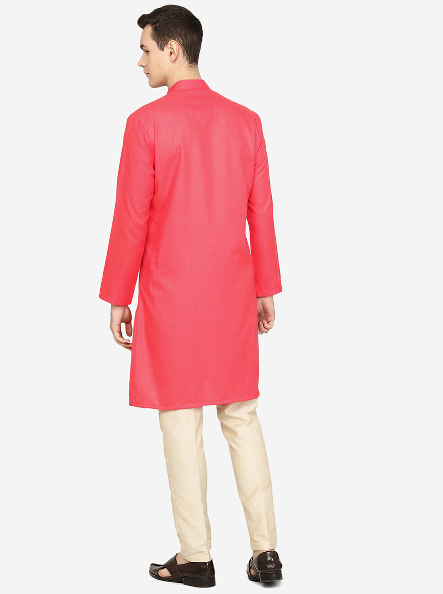 Carrot Red Solid Cotton Blend Kurta | The Kurta Company