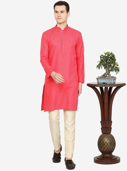 Carrot Red Solid Cotton Blend Kurta | The Kurta Company
