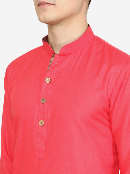 Carrot Red Solid Cotton Blend Kurta | The Kurta Company