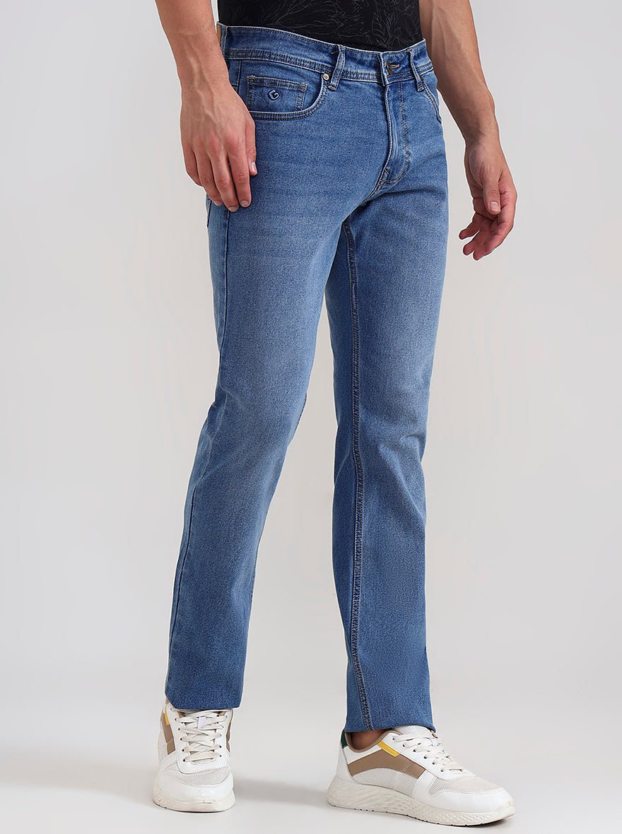 Mid Ice Blue Washed Slim Fit Jeans | Greenfibre
