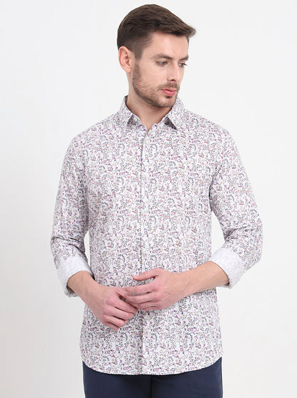 White & Pink Printed Slim Fit Casual Shirt | JadeBlue