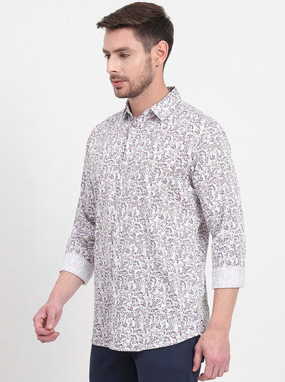White & Pink Printed Slim Fit Casual Shirt | JadeBlue