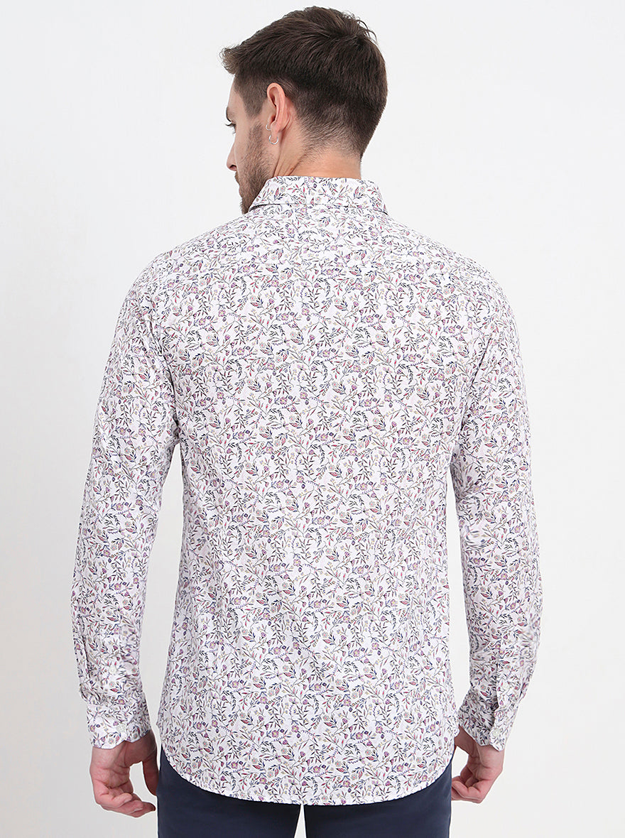 White & Pink Printed Slim Fit Casual Shirt | JadeBlue