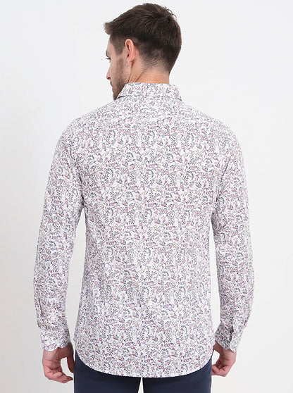 White & Pink Printed Slim Fit Casual Shirt | JadeBlue