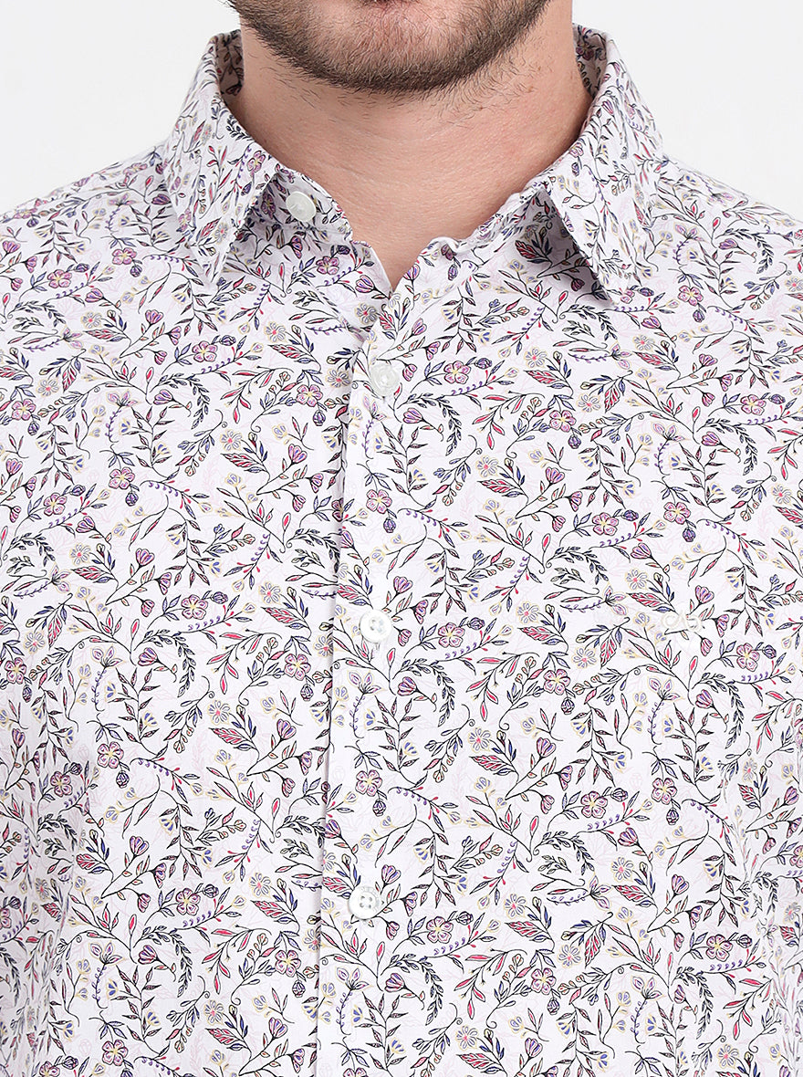 White & Pink Printed Slim Fit Casual Shirt | JadeBlue