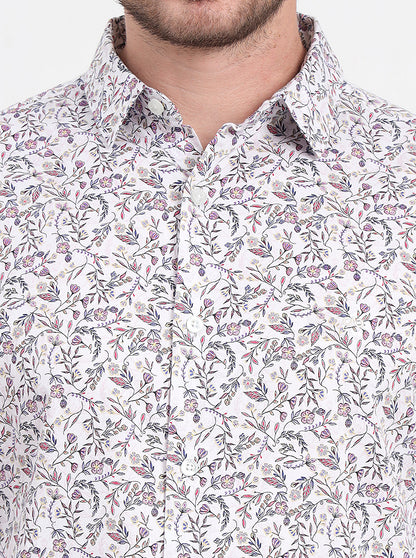 White & Pink Printed Slim Fit Casual Shirt | JadeBlue
