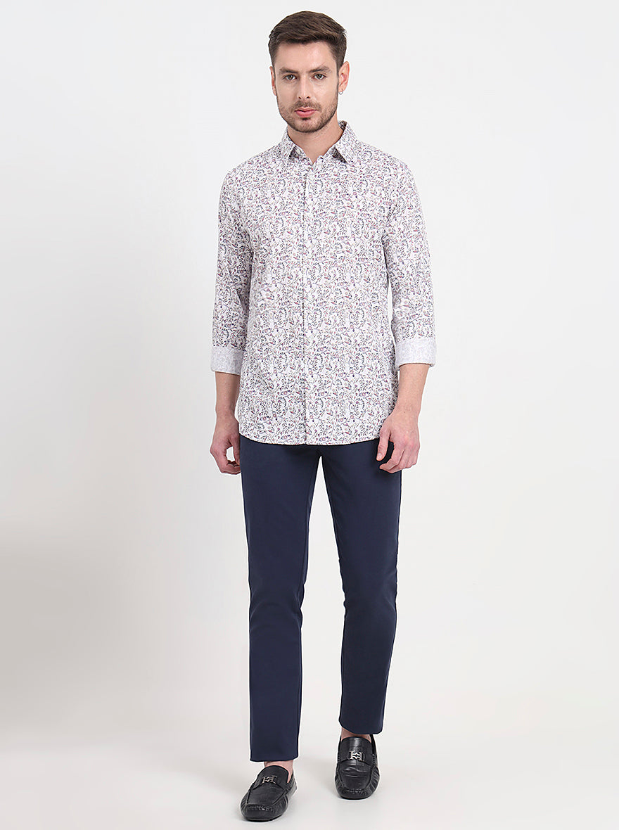 White & Pink Printed Slim Fit Casual Shirt | JadeBlue