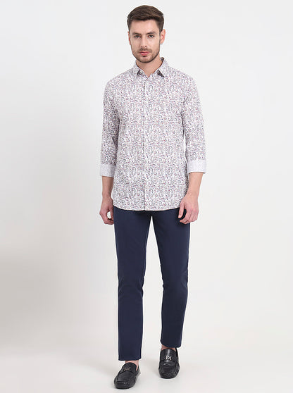 White & Pink Printed Slim Fit Casual Shirt | JadeBlue
