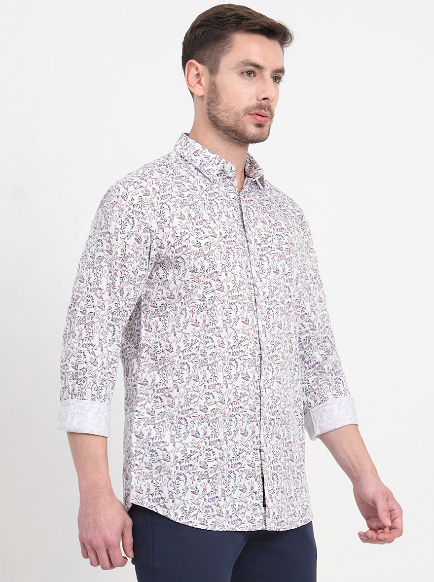 White & Pink Printed Slim Fit Casual Shirt | JadeBlue