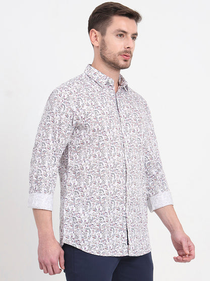 White & Pink Printed Slim Fit Casual Shirt | JadeBlue