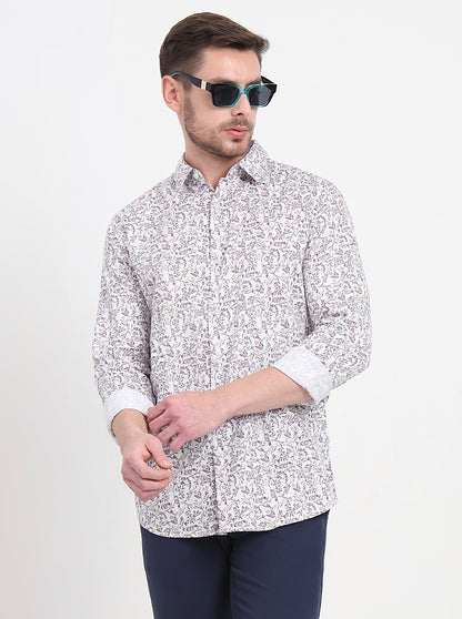 White & Pink Printed Slim Fit Casual Shirt | JadeBlue