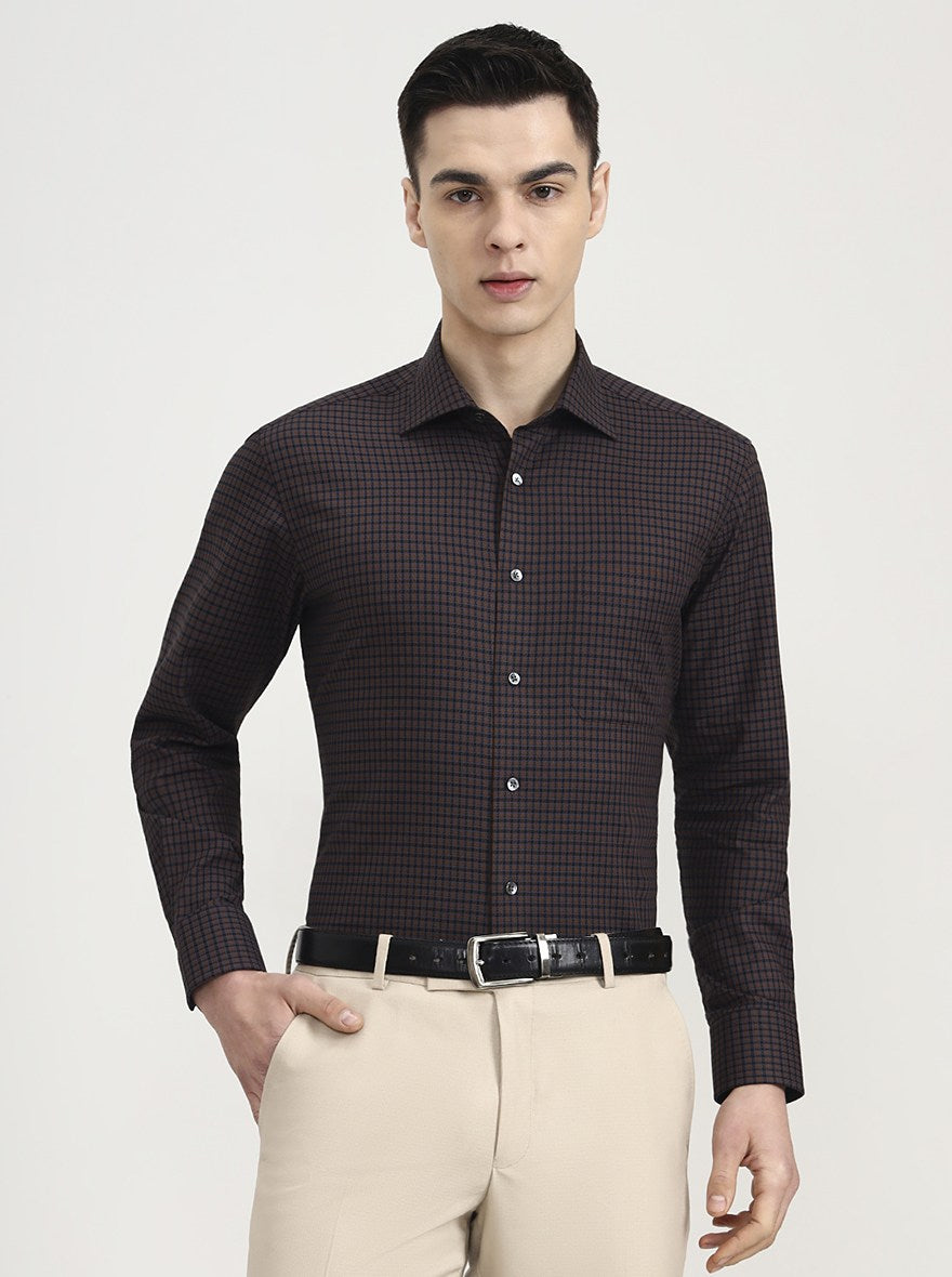 Brown Checked Slim Fit Formal Shirt | JadeBlue Super Luxe