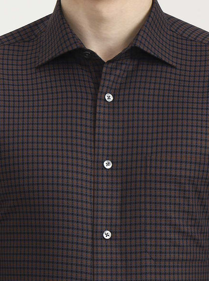 Brown Checked Slim Fit Formal Shirt | JadeBlue Super Luxe