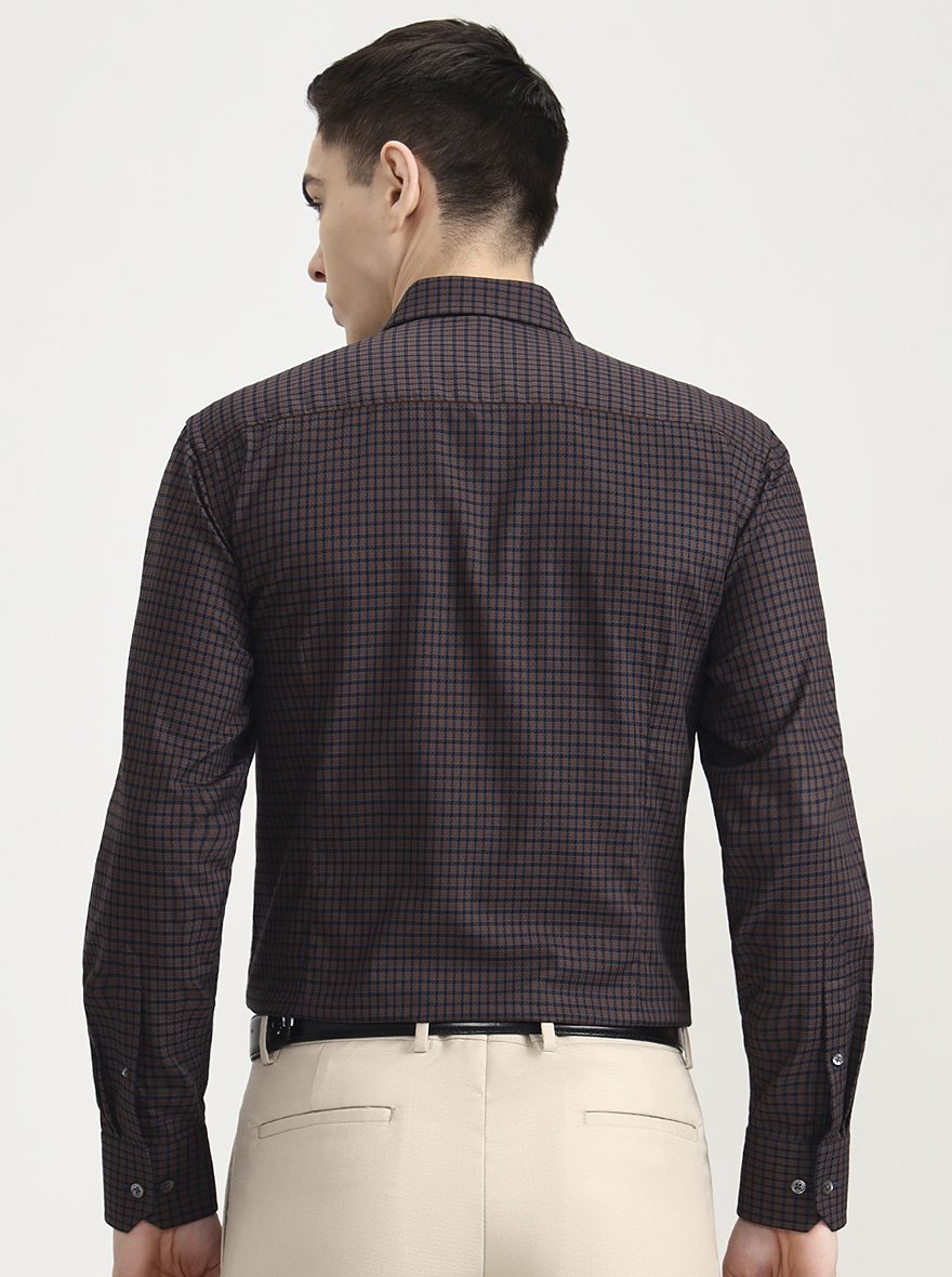 Brown Checked Slim Fit Formal Shirt | JadeBlue Super Luxe