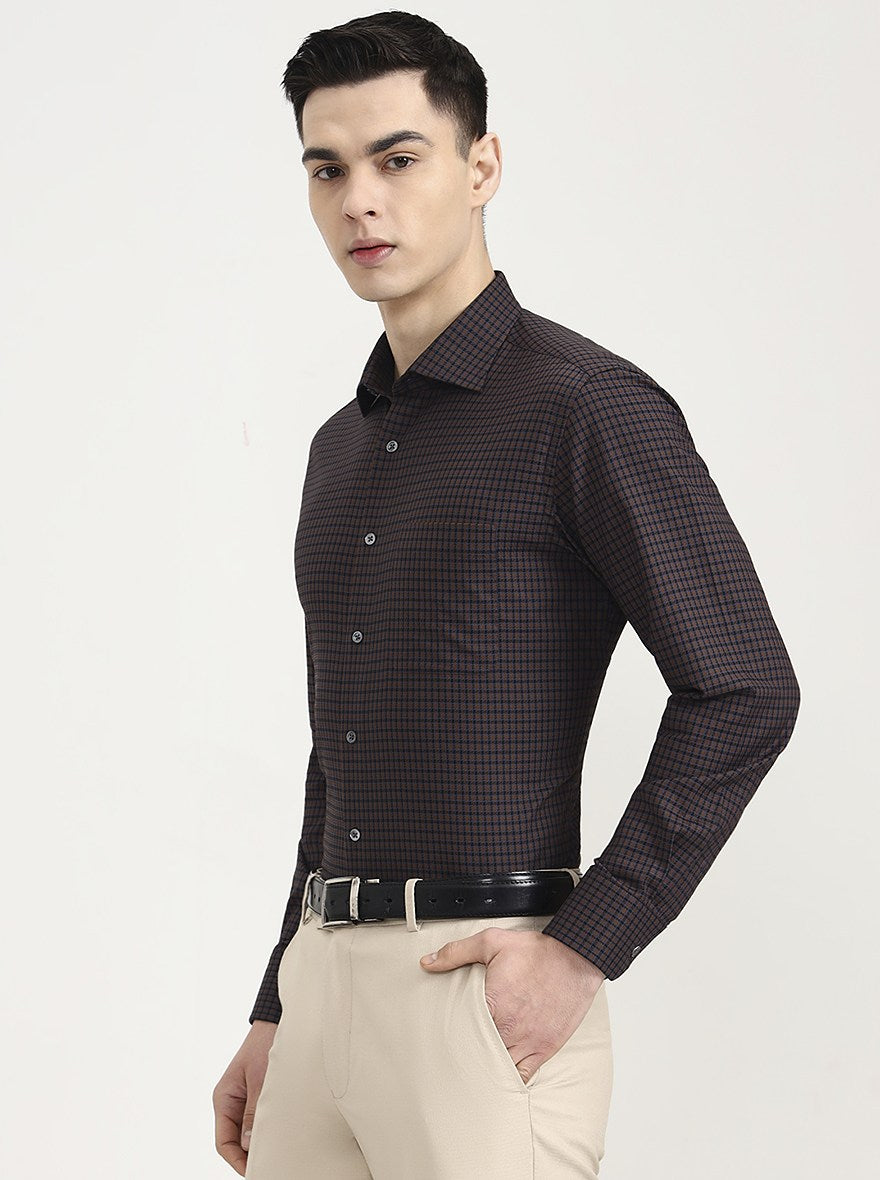 Brown Checked Slim Fit Formal Shirt | JadeBlue Super Luxe